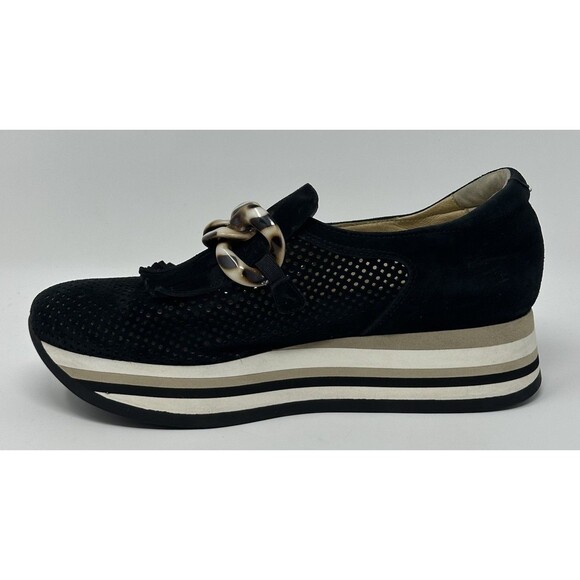 Softwaves Cadie Platform Sneakers Womens EU 37.5 US 7 Loafer Black Suede Slip On - Picture 8 of 12